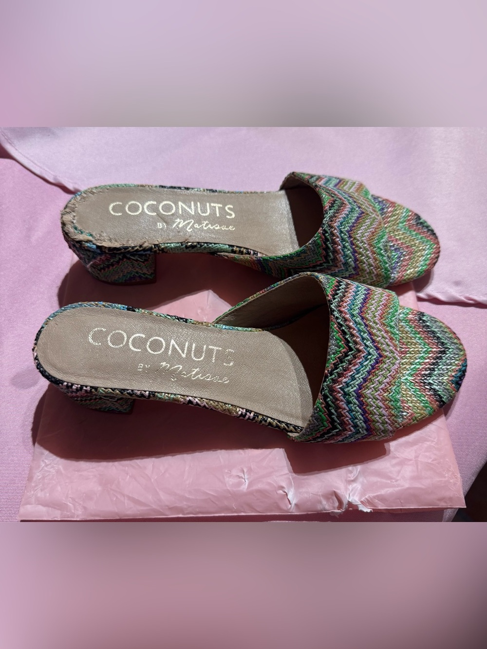 Coconuts by Matisse Multicolor Woven Zigzag Mule Heels